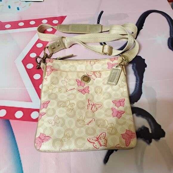 Coach Handbags - Coach Waverly Light Khaki Pink Butterfly Swingpack Crossbody Bag